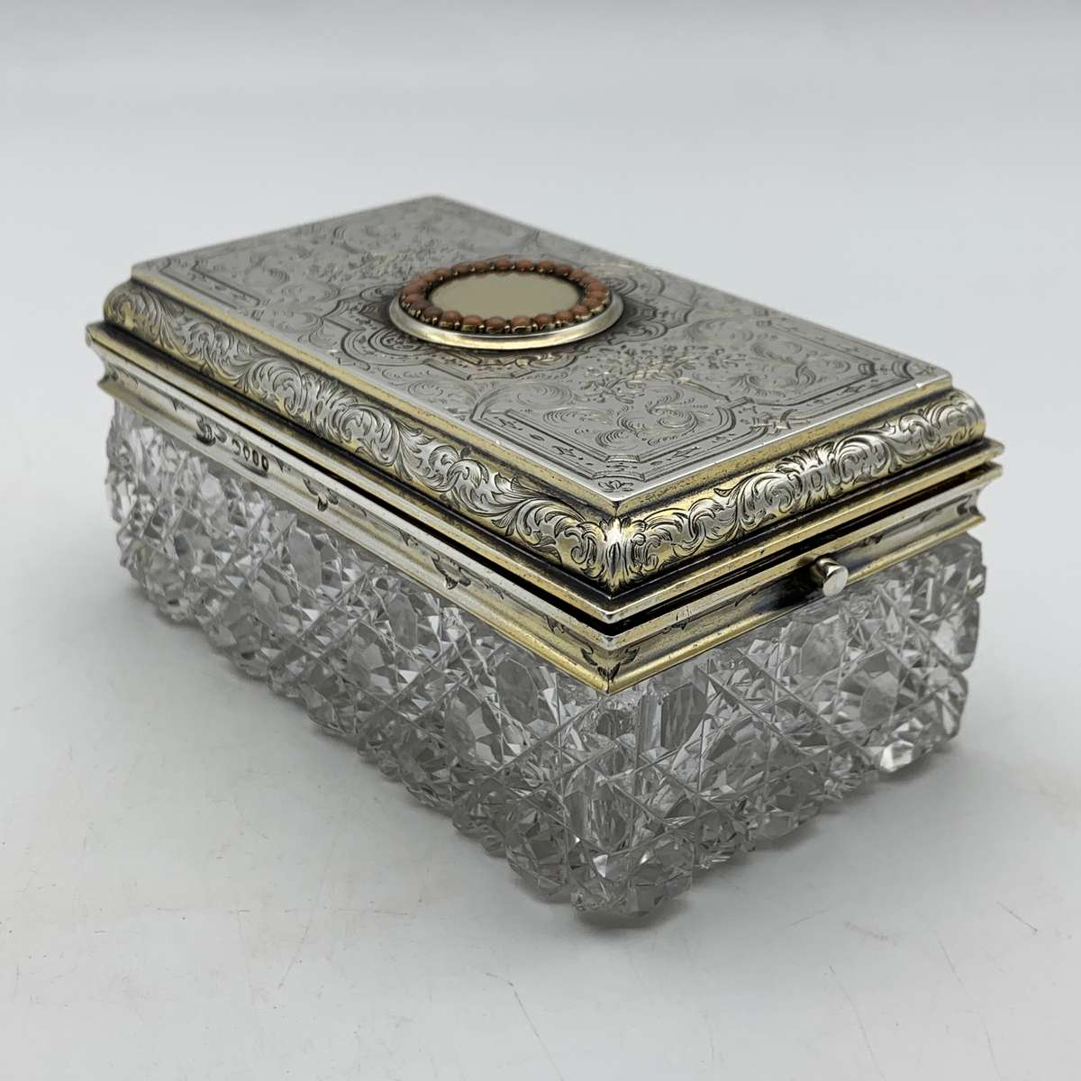 Fabulous Silver Gilt & Coral, Crystal Vanity Hinged Box (1866)
