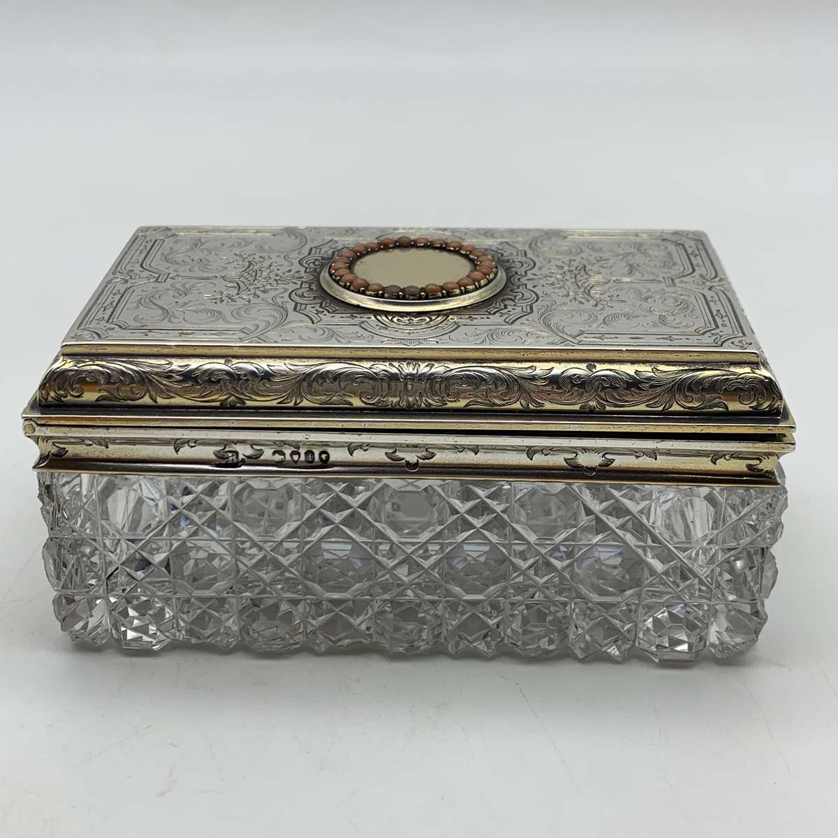 Fabulous Silver Gilt & Coral, Crystal Vanity Hinged Box (1866)