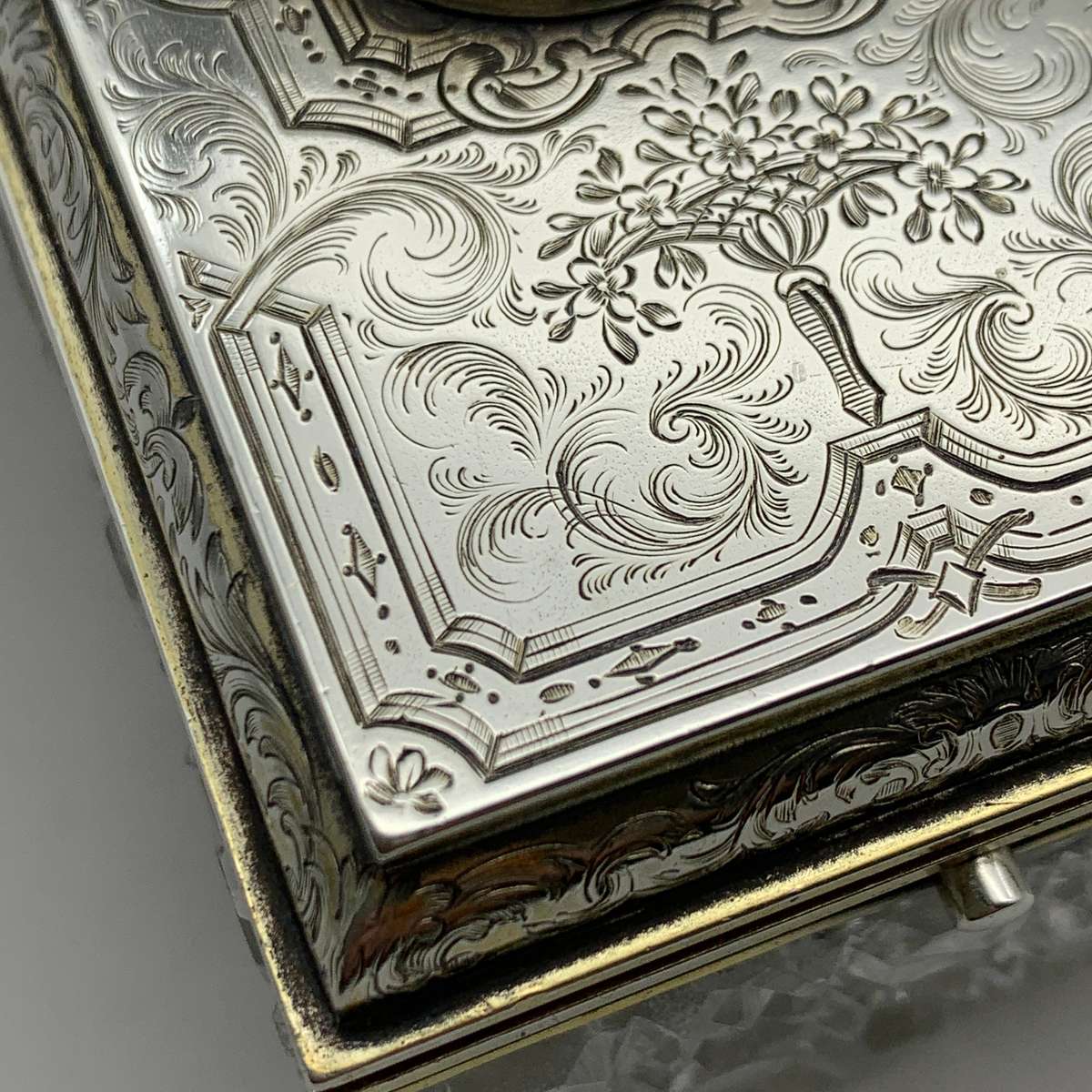 Fabulous Silver Gilt & Coral, Crystal Vanity Hinged Box (1866)