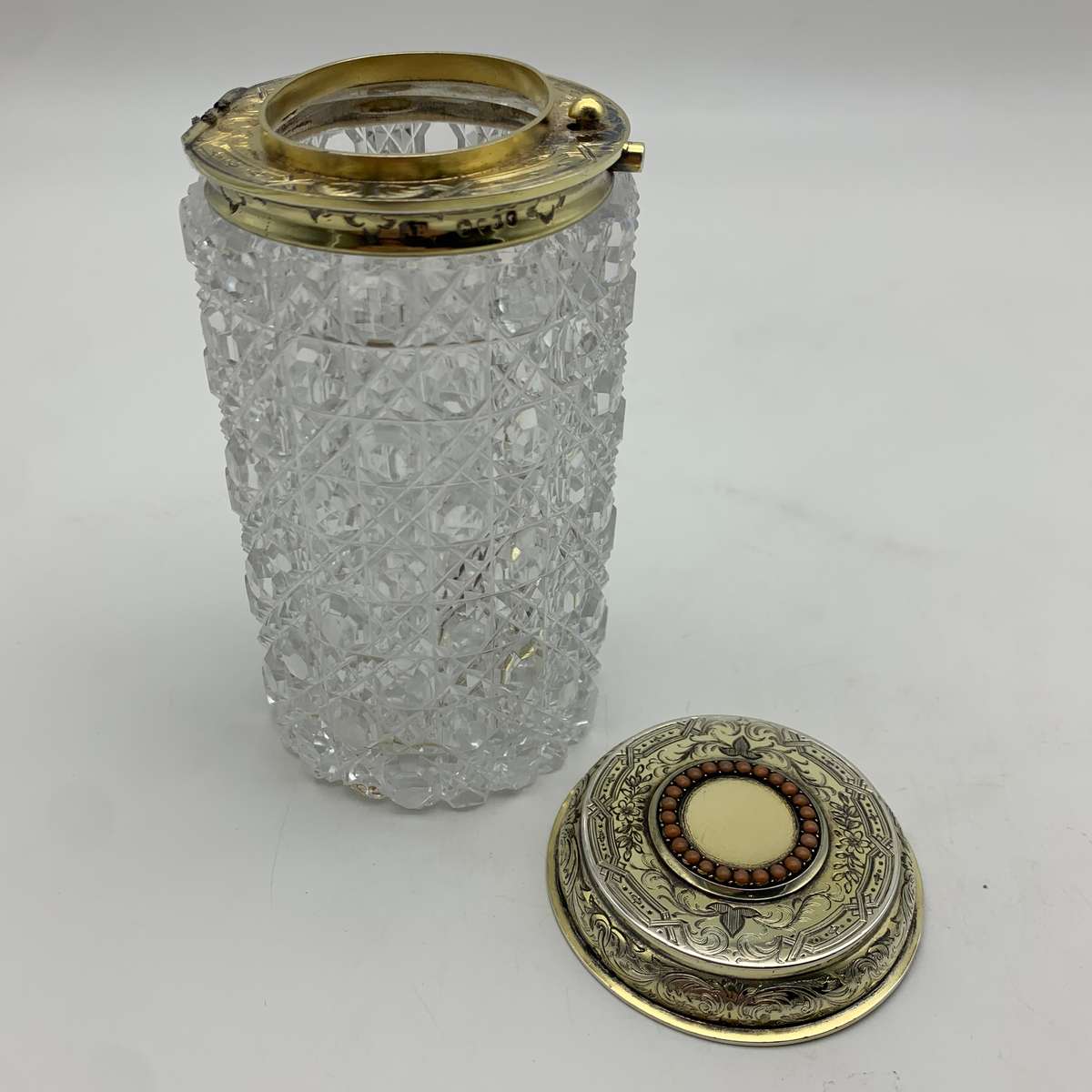 Fabulous Silver Gilt & Coral, Crystal Vanity Jar (1866)