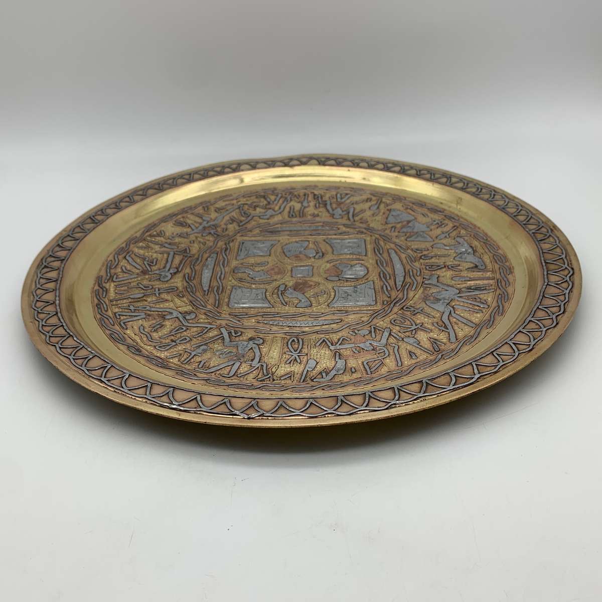 Large Antique Egyptian 'Cairo Ware' Brass, Silver & Copper Plate