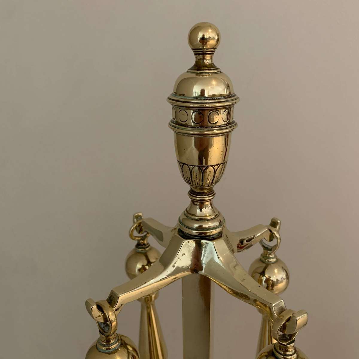 Lovely Quality Antique Brass Fireplace Set & Stand