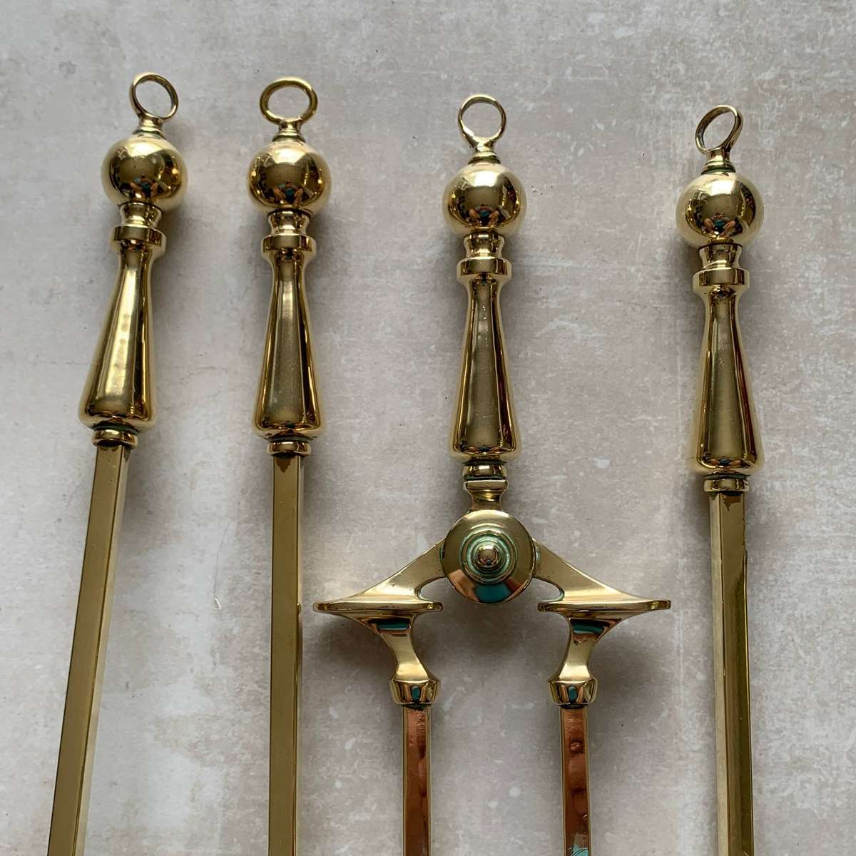 Lovely Quality Antique Brass Fireplace Set & Stand
