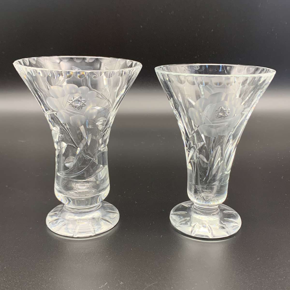 Early Small Pair Rose-Cut' Crystal Vases