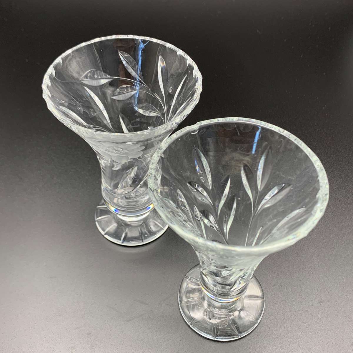 Early Small Pair Rose-Cut' Crystal Vases