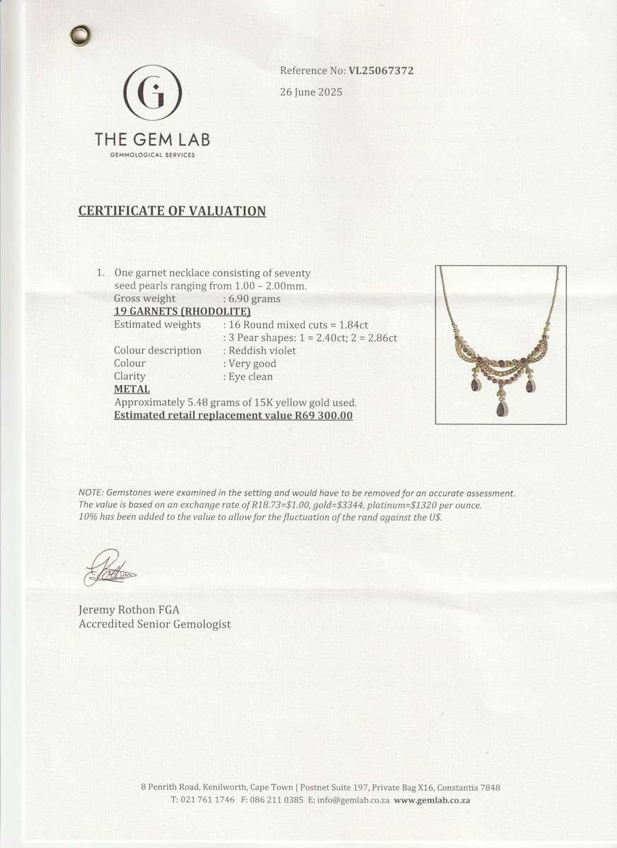 Antique Gold, Garnet & Seed Pearl Necklace (Cased)