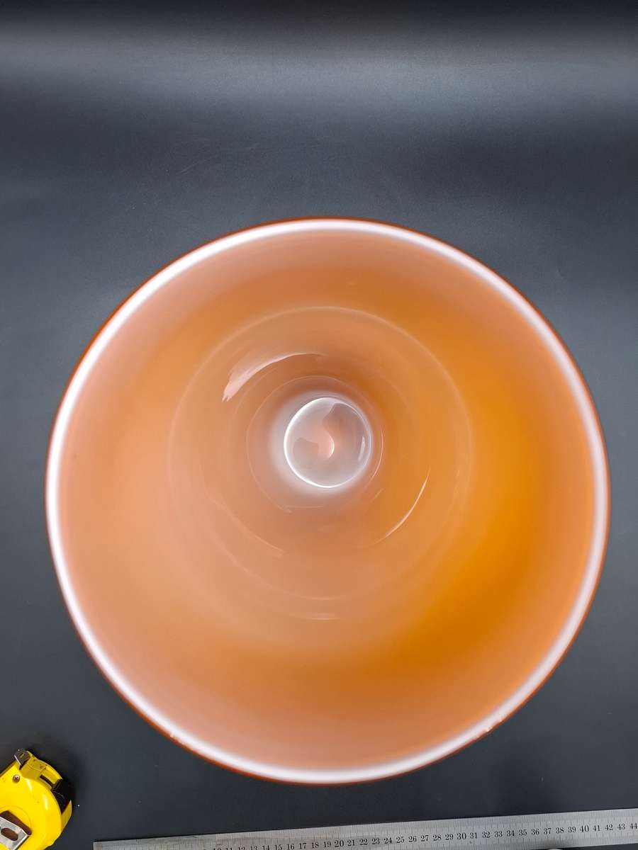 Retro Orange - Tall Conical Glass Vase with White Inner and Thick Clear Solid Base