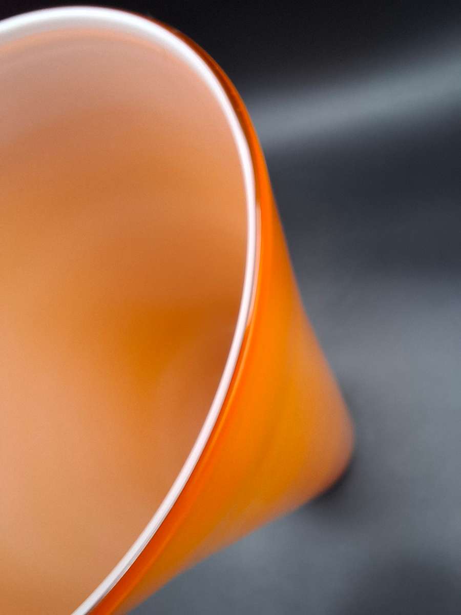 Retro Orange - Tall Conical Glass Vase with White Inner and Thick Clear Solid Base
