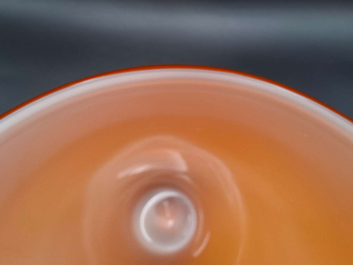 Retro Orange - Tall Conical Glass Vase with White Inner and Thick Clear Solid Base