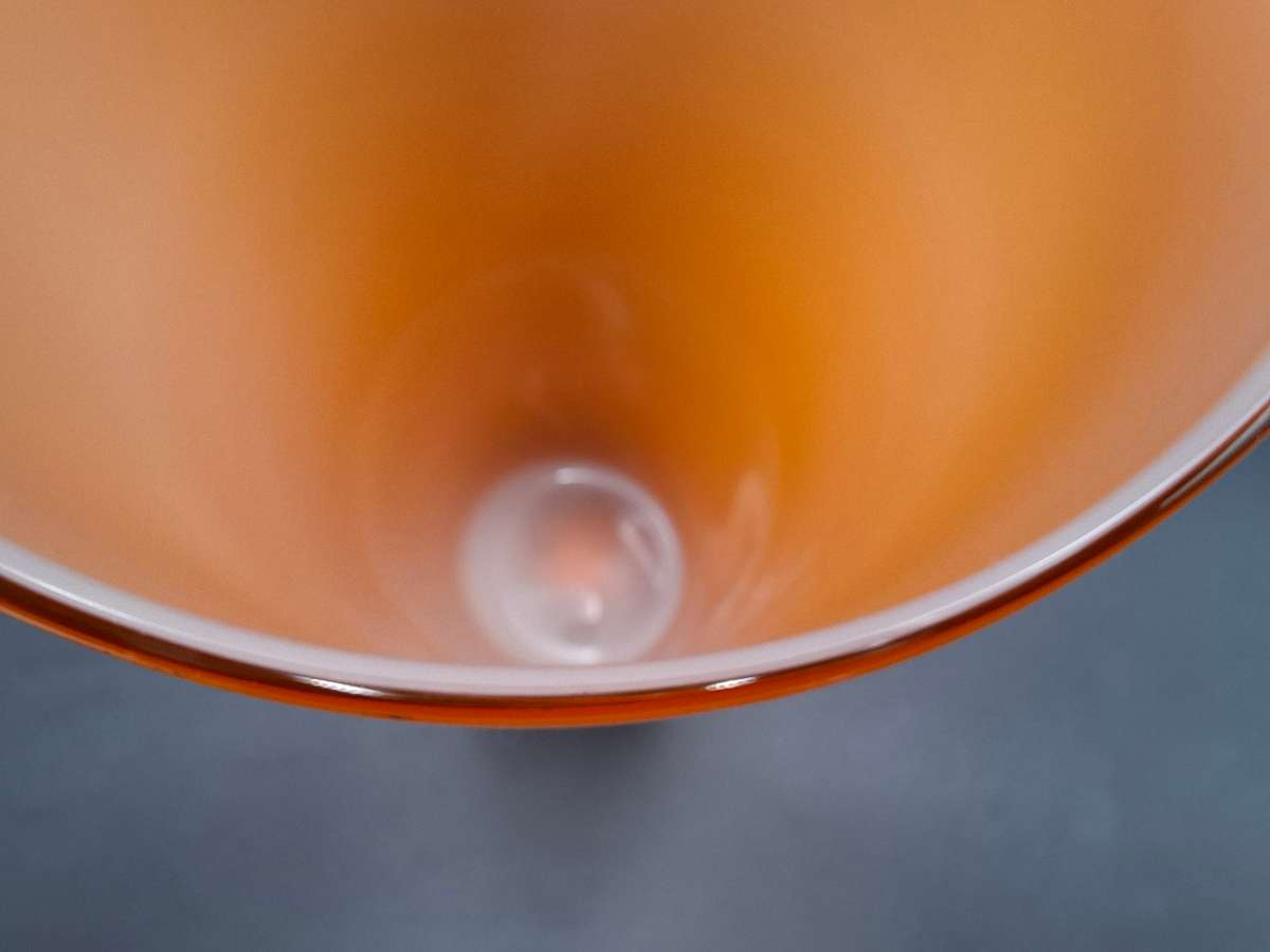 Retro Orange - Tall Conical Glass Vase with White Inner and Thick Clear Solid Base