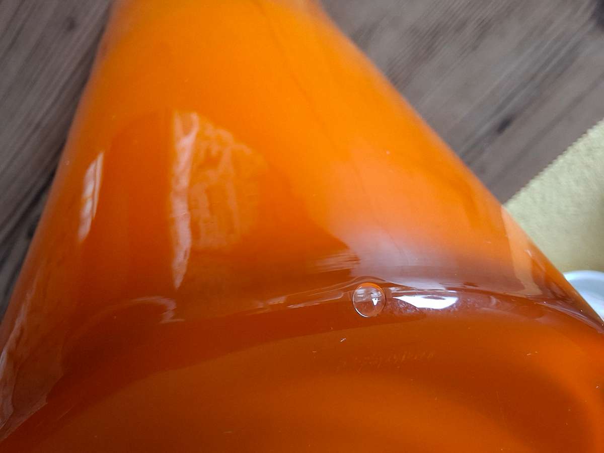 Retro Orange - Tall Conical Glass Vase with White Inner and Thick Clear Solid Base