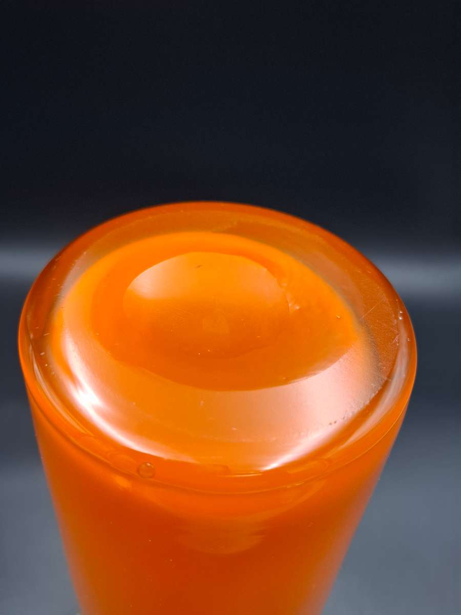 Retro Orange - Tall Conical Glass Vase with White Inner and Thick Clear Solid Base