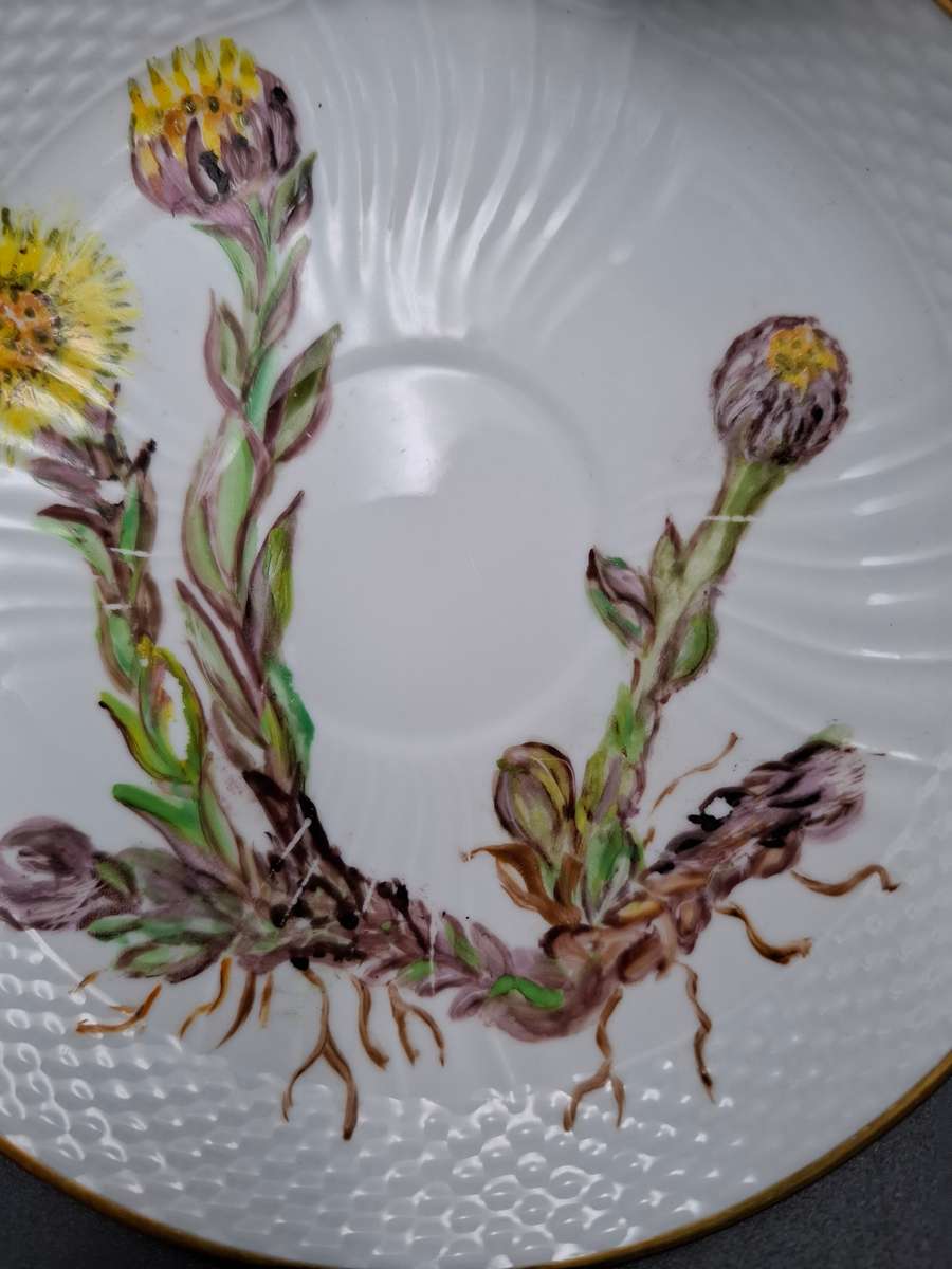 Vintage Royal Copenhagen Yellow Flora Danica Hand-Painted Trio with Gilded Rim