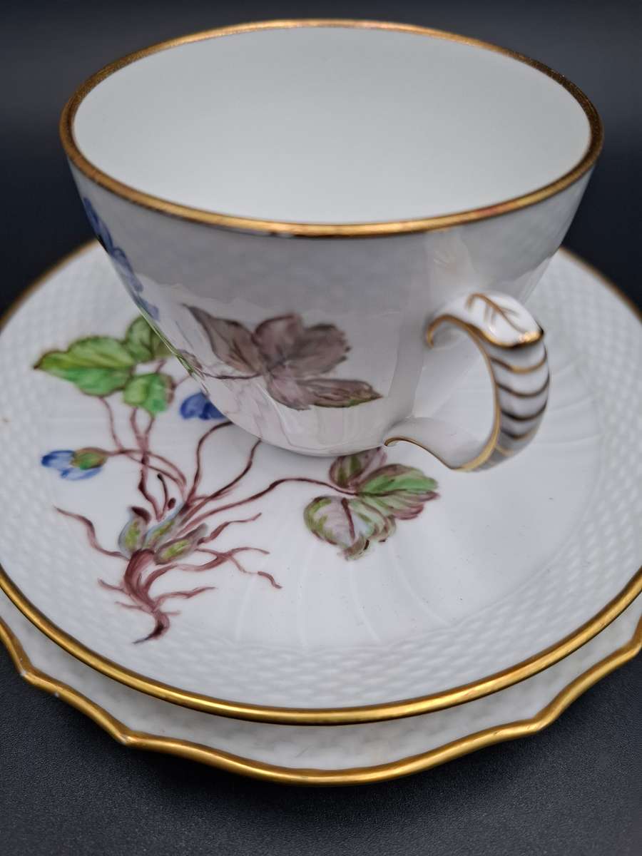 Vintage Royal Copenhagen Blue Flora Danica Hand-Painted Trio with Gild Trim