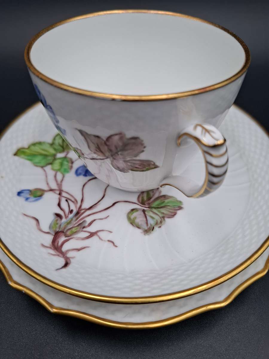 Vintage Royal Copenhagen Blue Flora Danica Hand-Painted Trio with Gild Trim