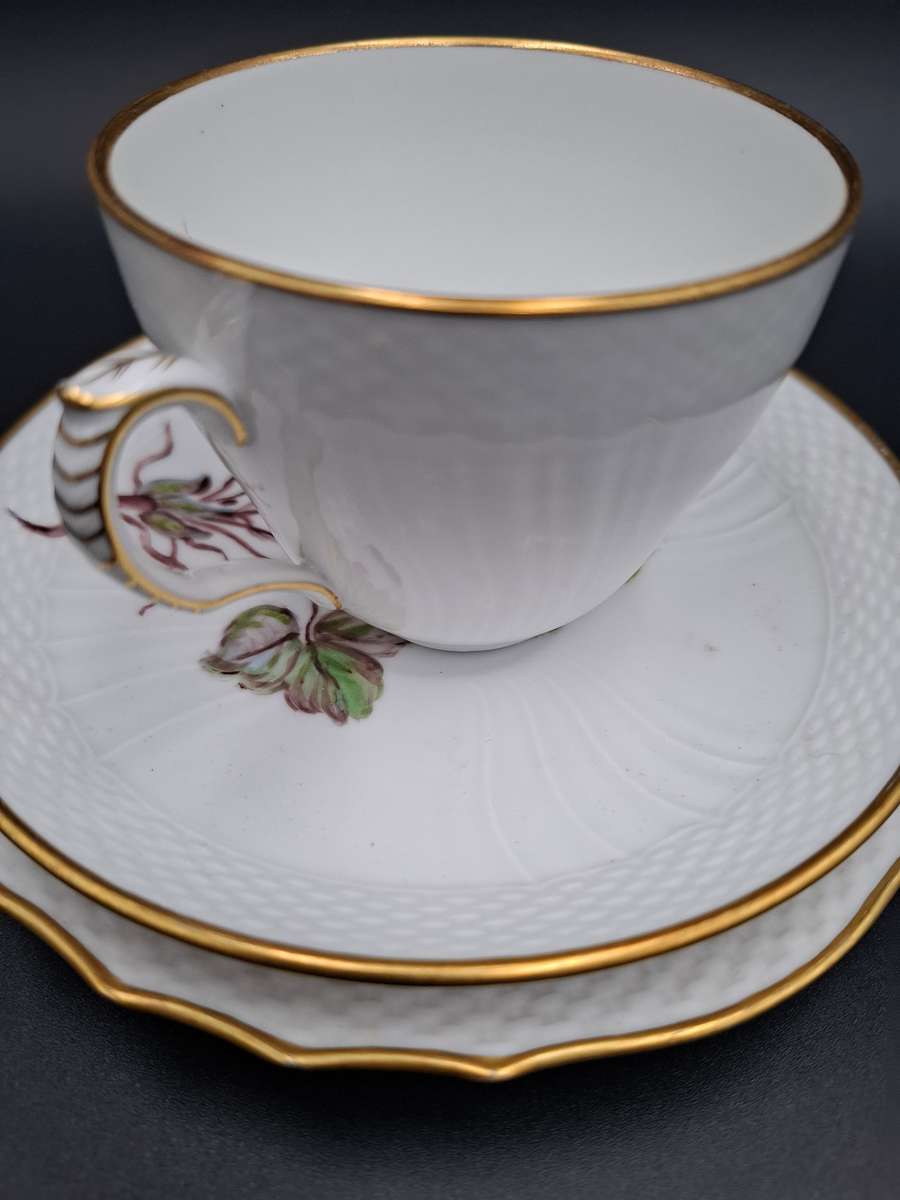 Vintage Royal Copenhagen Blue Flora Danica Hand-Painted Trio with Gild Trim