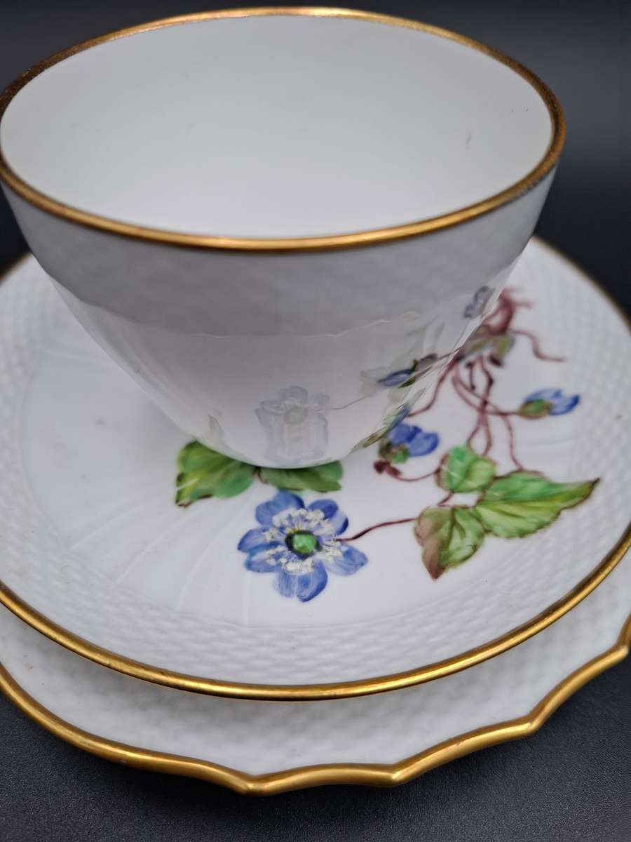Vintage Royal Copenhagen Blue Flora Danica Hand-Painted Trio with Gild Trim