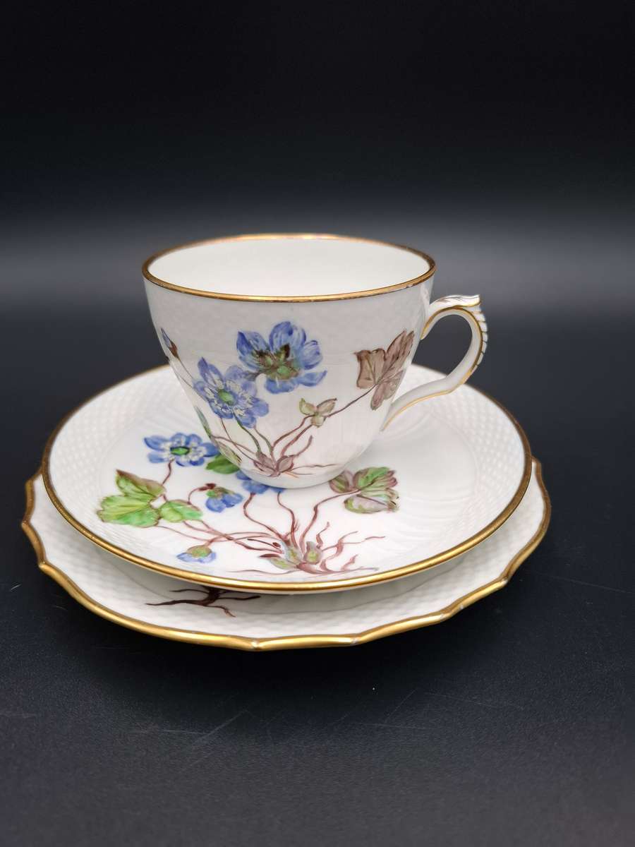 Vintage Royal Copenhagen Blue Flora Danica Hand-Painted Trio with Gild Trim