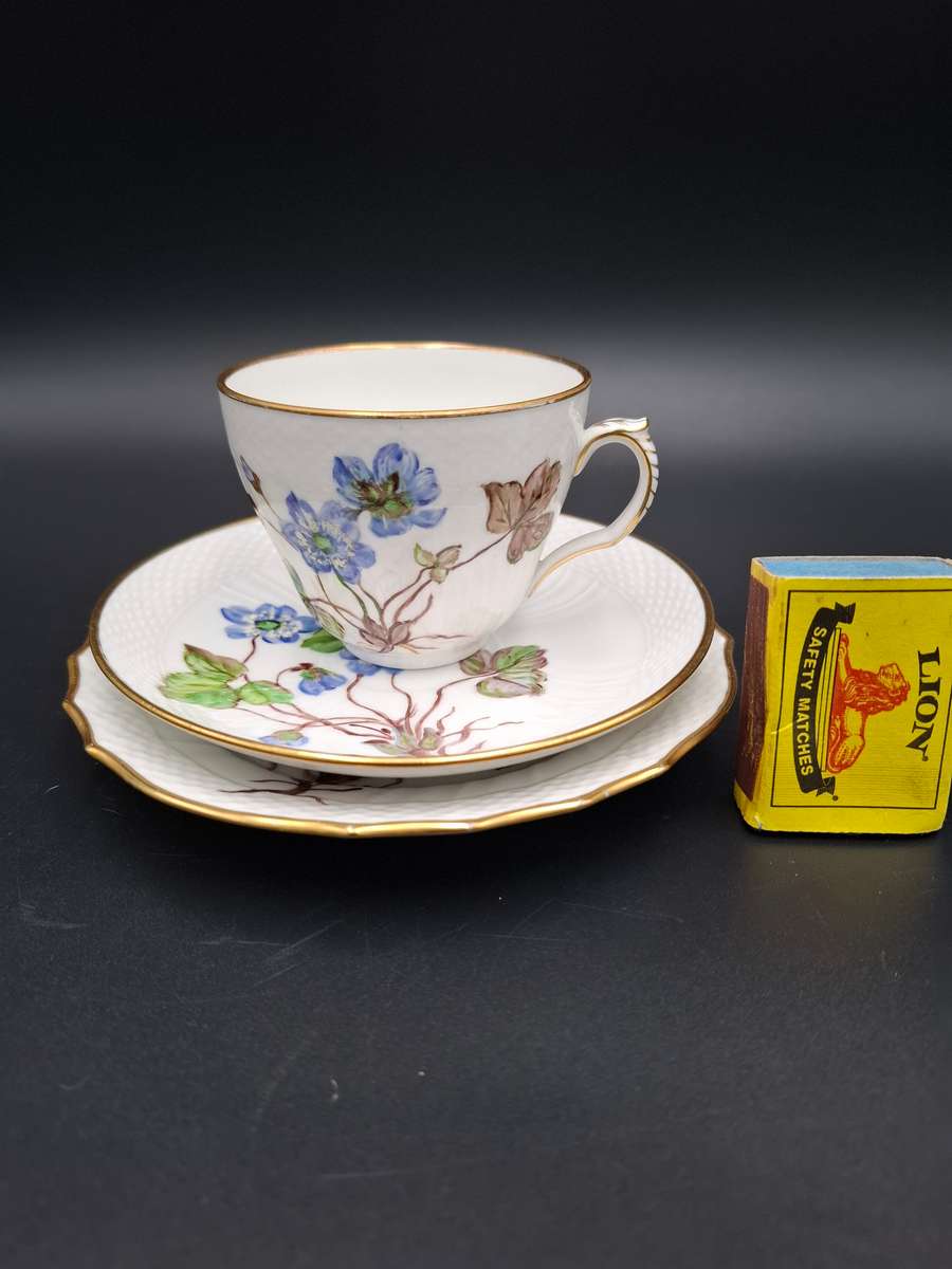 Vintage Royal Copenhagen Blue Flora Danica Hand-Painted Trio with Gild Trim