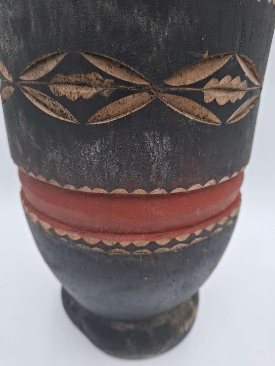 African Drum with stunning Carvings - Small with Rawhide top