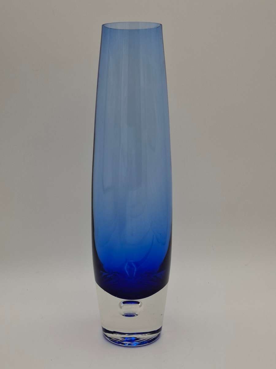 Mid Century Modern Cobalt Blue Ombre Handblown Vase - Tall - 40cm high - heavy base