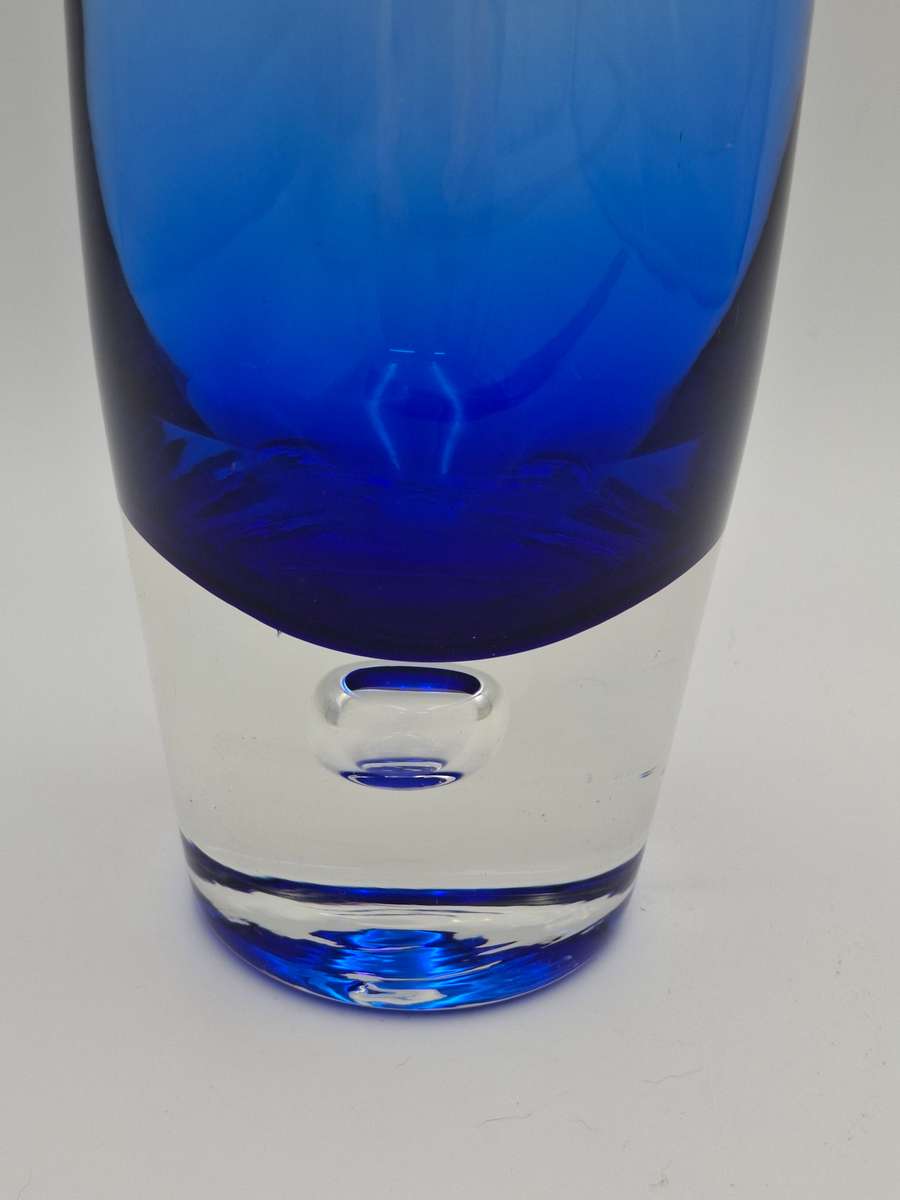 Mid Century Modern Cobalt Blue Ombre Handblown Vase - Tall - 40cm high - heavy base