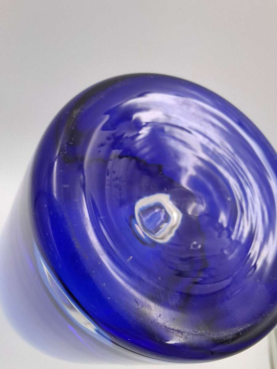 Mid Century Modern Cobalt Blue Ombre Handblown Vase - Tall - 40cm high - heavy base