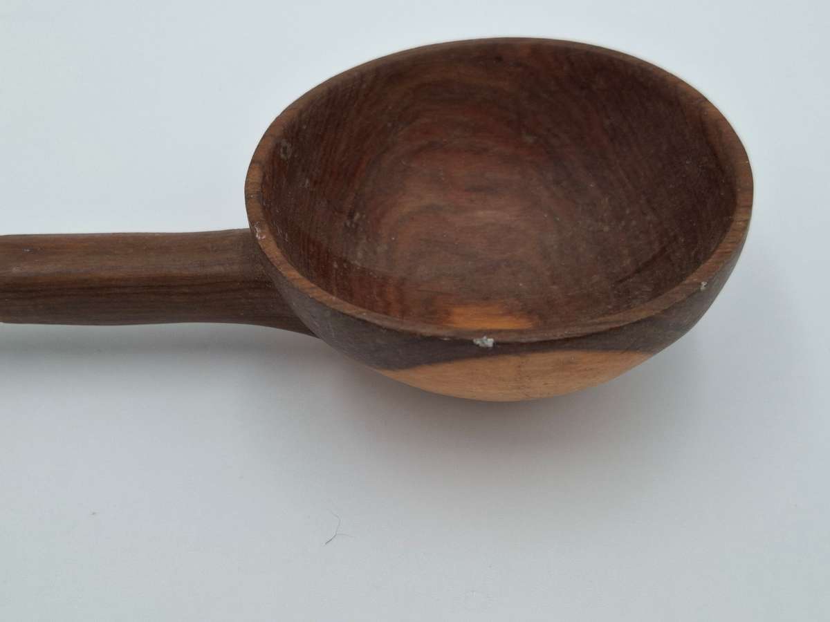African Wooden Carved Serving Spoon with Beaded Handle