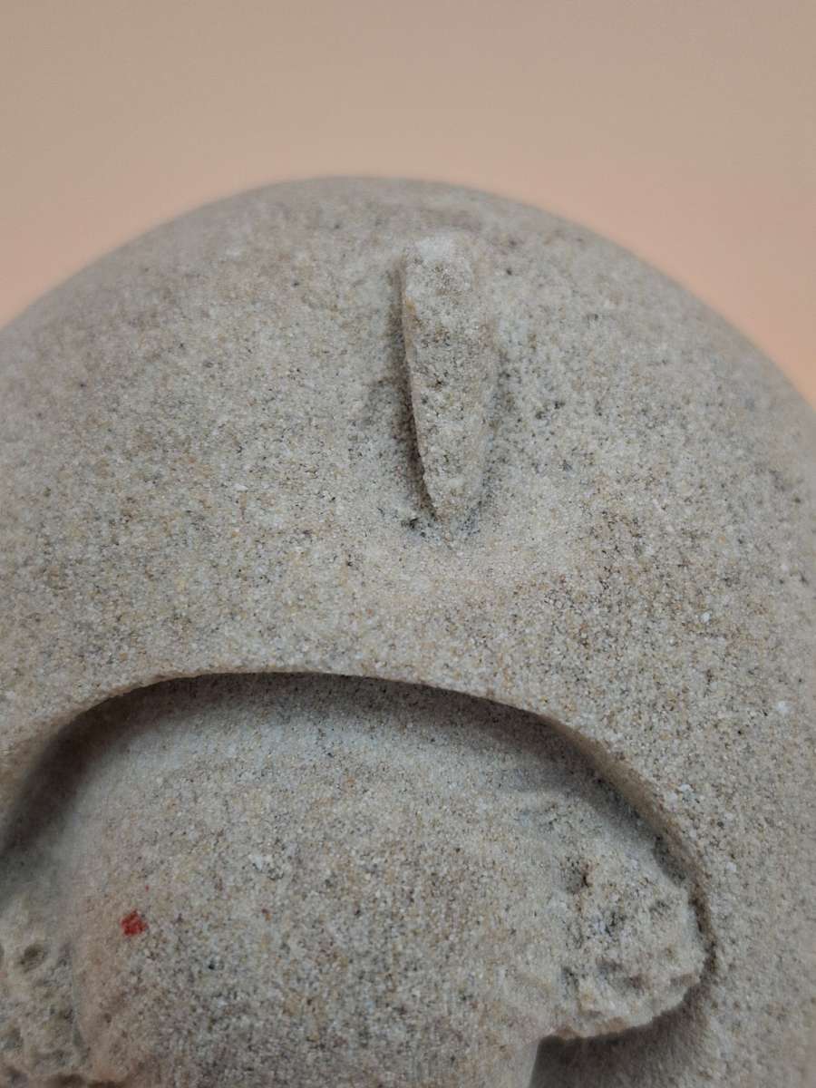 Vintage Marbell Stone Art Ornament Paperweight - Girl with Buns in Apple - Belgium Sandstone