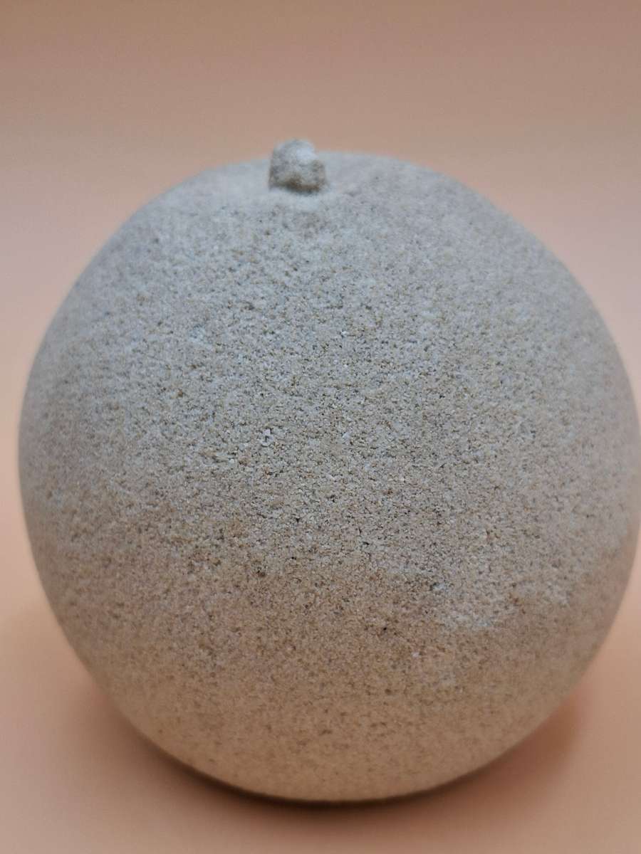 Vintage Marbell Stone Art Ornament Paperweight - Girl with Buns in Apple - Belgium Sandstone