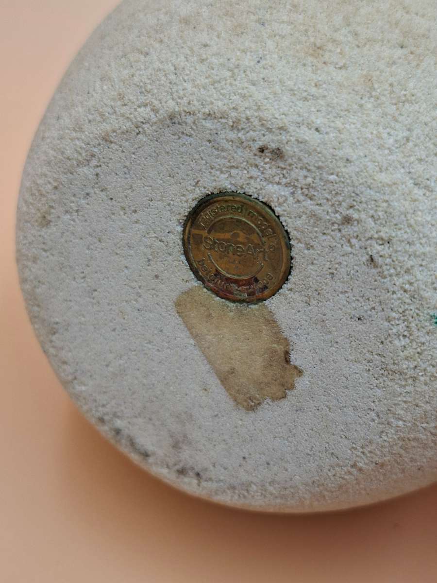 Vintage Marbell Stone Art Ornament Paperweight - Girl with Buns in Apple - Belgium Sandstone