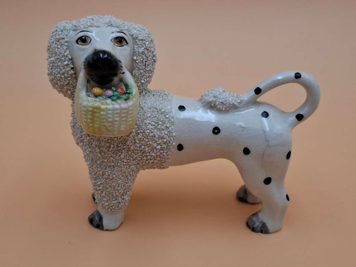 Antique Old Staffordshire Ware Confetti Spaniel Dog Pair figurines