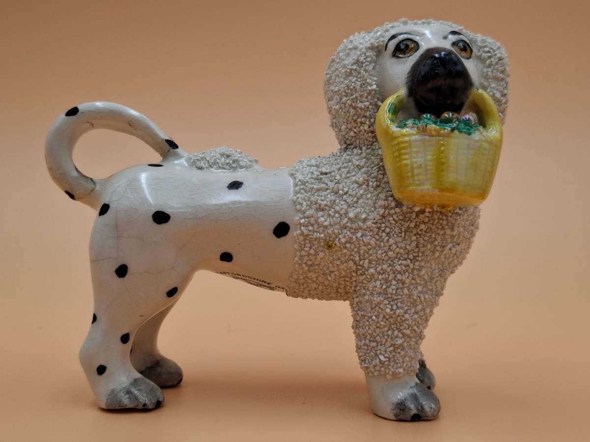 Antique Old Staffordshire Ware Confetti Spaniel Dog Pair figurines