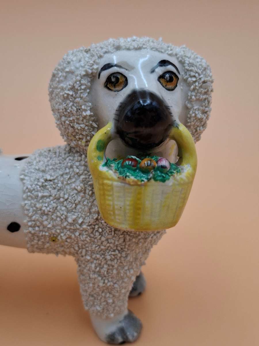 Antique Old Staffordshire Ware Confetti Spaniel Dog Pair figurines