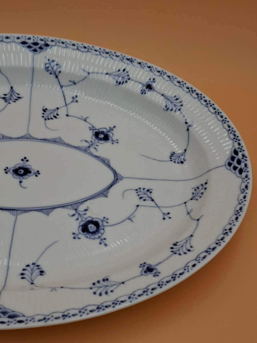 Vintage Royal Copenhagen Blue Fluted Full Lace Oval Serving Platter - stunning fluted pattern