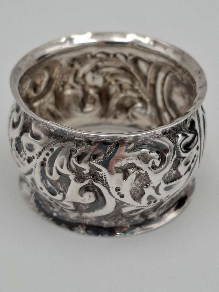Vintage Silver Plated Relief Work - Handmade Serviette Ring/Baby Bracelet - Original Box