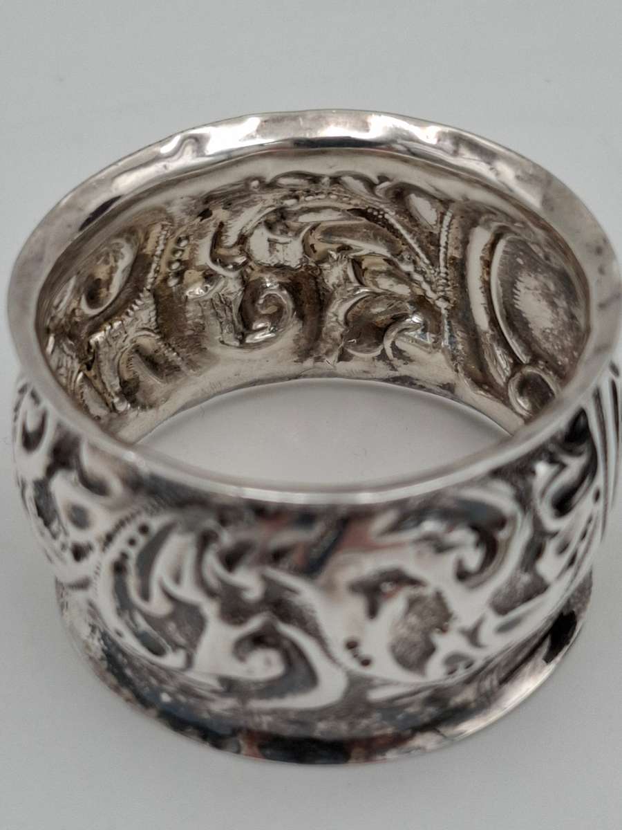 Vintage Silver Plated Relief Work - Handmade Serviette Ring/Baby Bracelet - Original Box