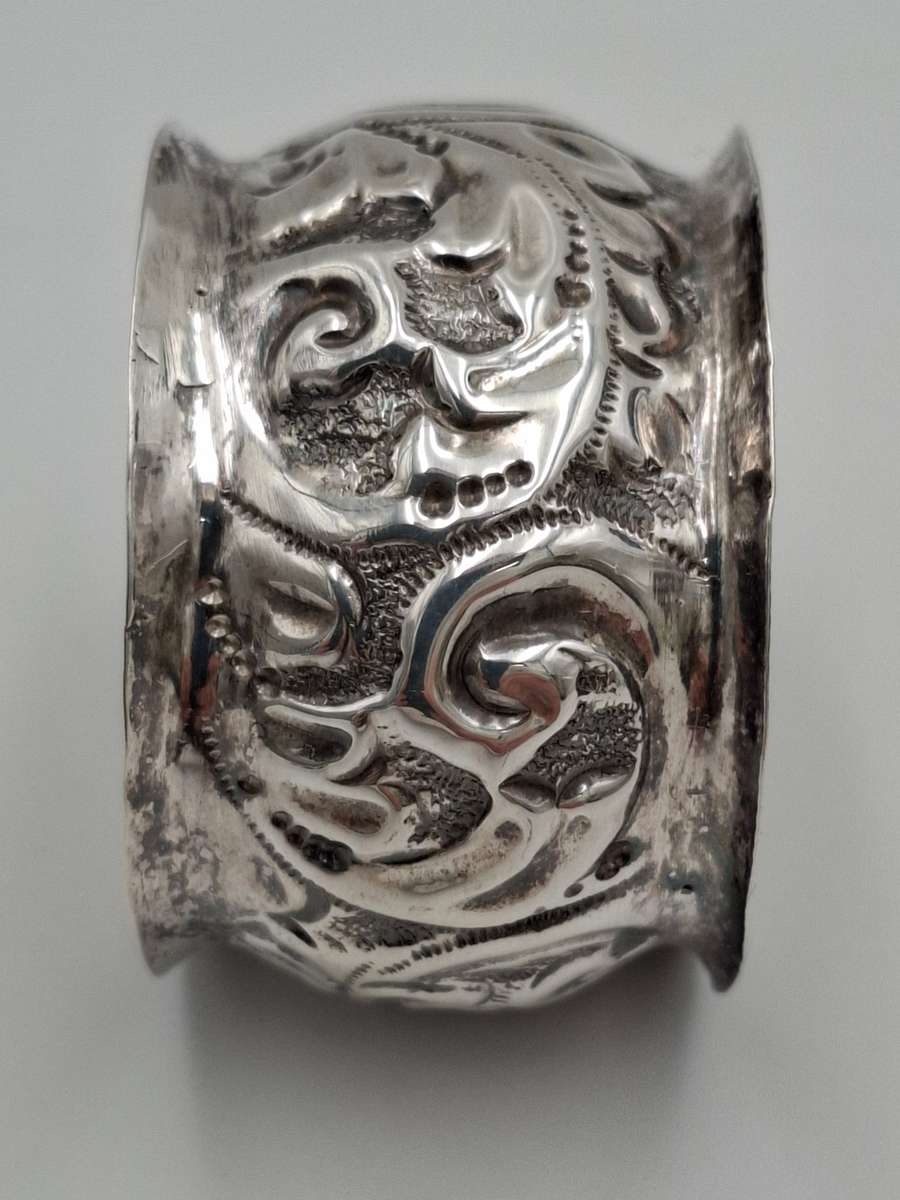 Vintage Silver Plated Relief Work - Handmade Serviette Ring/Baby Bracelet - Original Box
