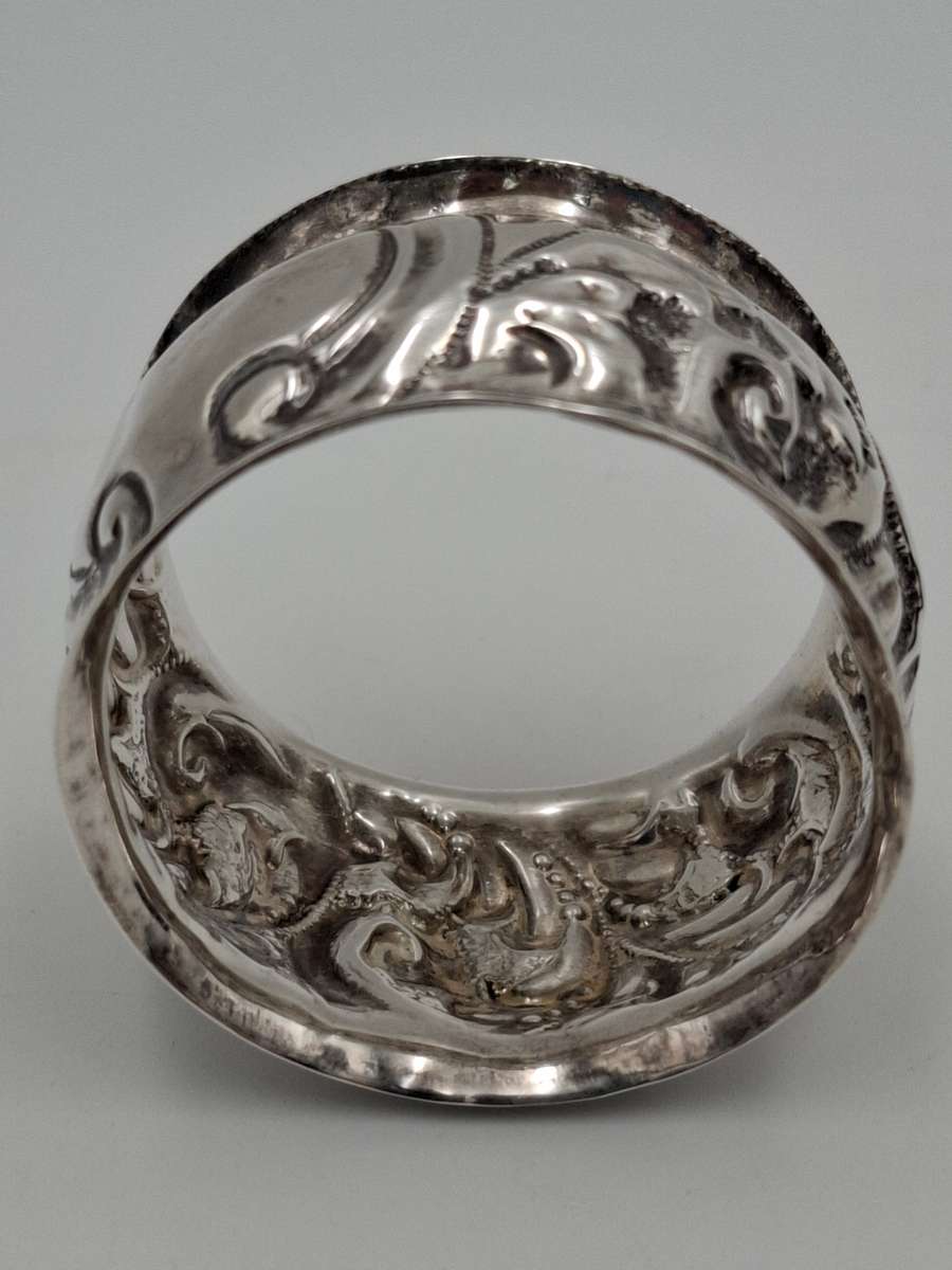 Vintage Silver Plated Relief Work - Handmade Serviette Ring/Baby Bracelet - Original Box