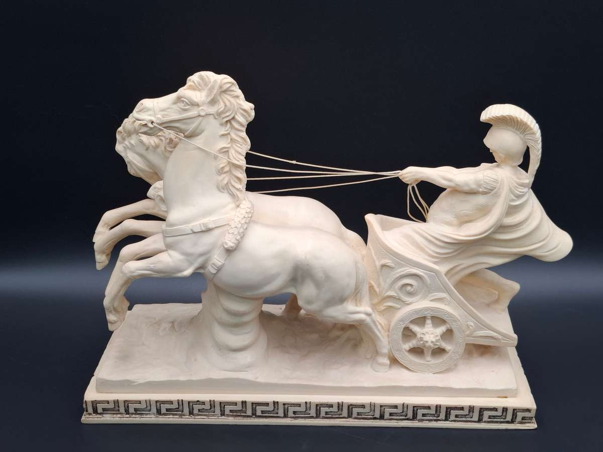 Majestic Vintage Statue of Roman Warrior in Chariot by A. Santini - stunning sculpture - late 1960's