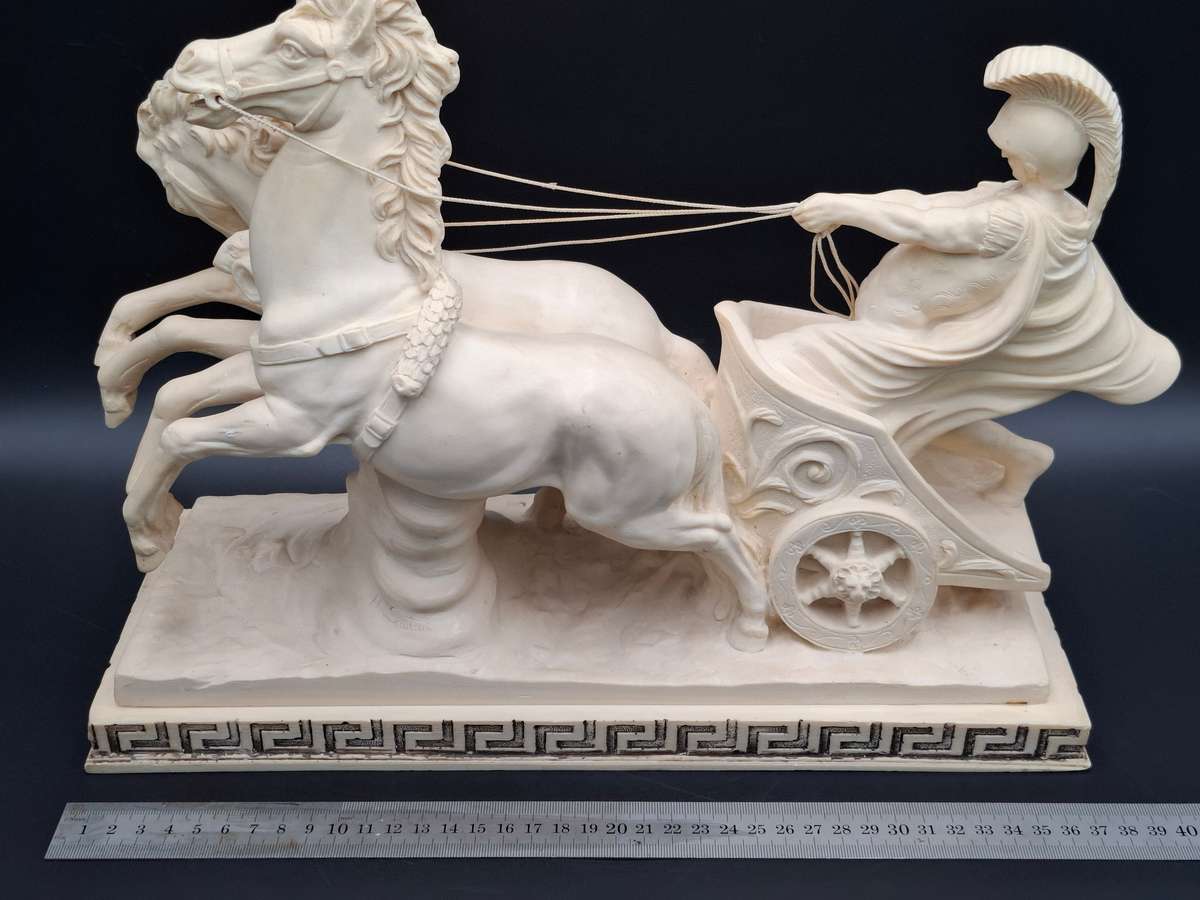 Majestic Vintage Statue of Roman Warrior in Chariot by A. Santini - stunning sculpture - late 1960's