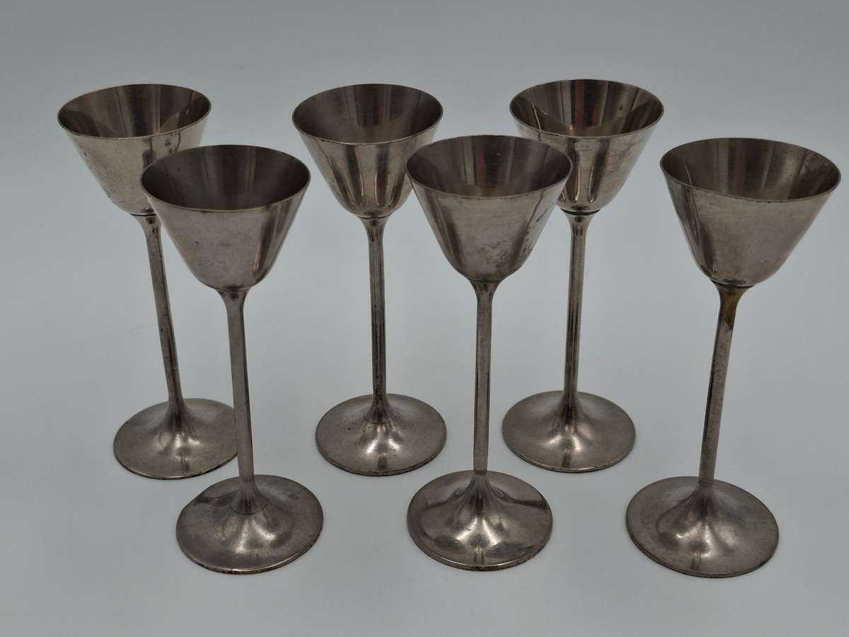 6x Antique Silver Plated Liqueur Goblets - 12cm H in Great Condition