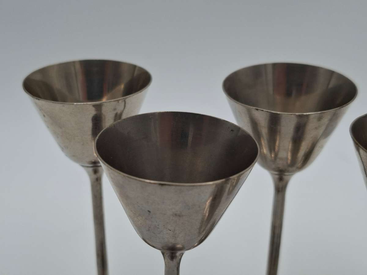 6x Antique Silver Plated Liqueur Goblets - 12cm H in Great Condition
