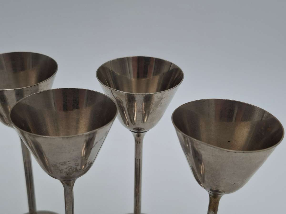 6x Antique Silver Plated Liqueur Goblets - 12cm H in Great Condition