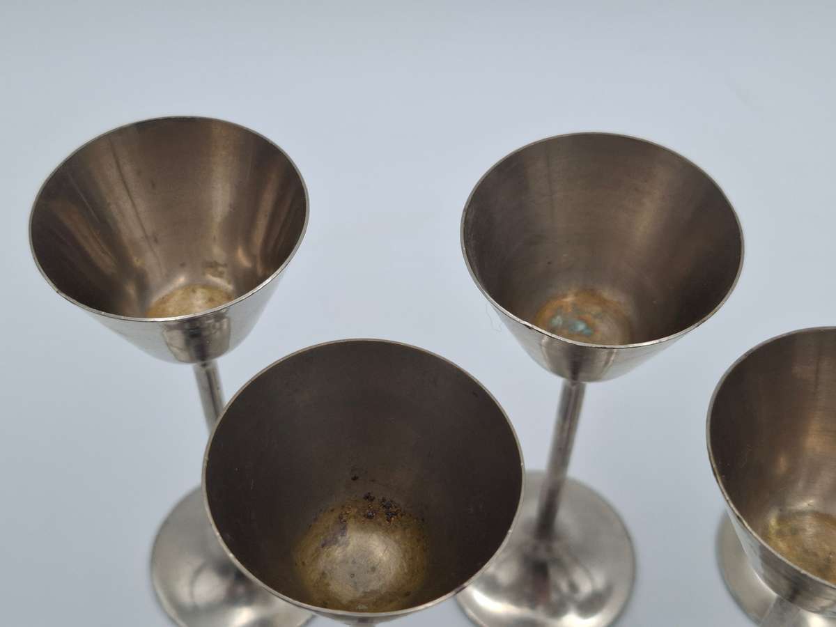 6x Antique Silver Plated Liqueur Goblets - 12cm H in Great Condition