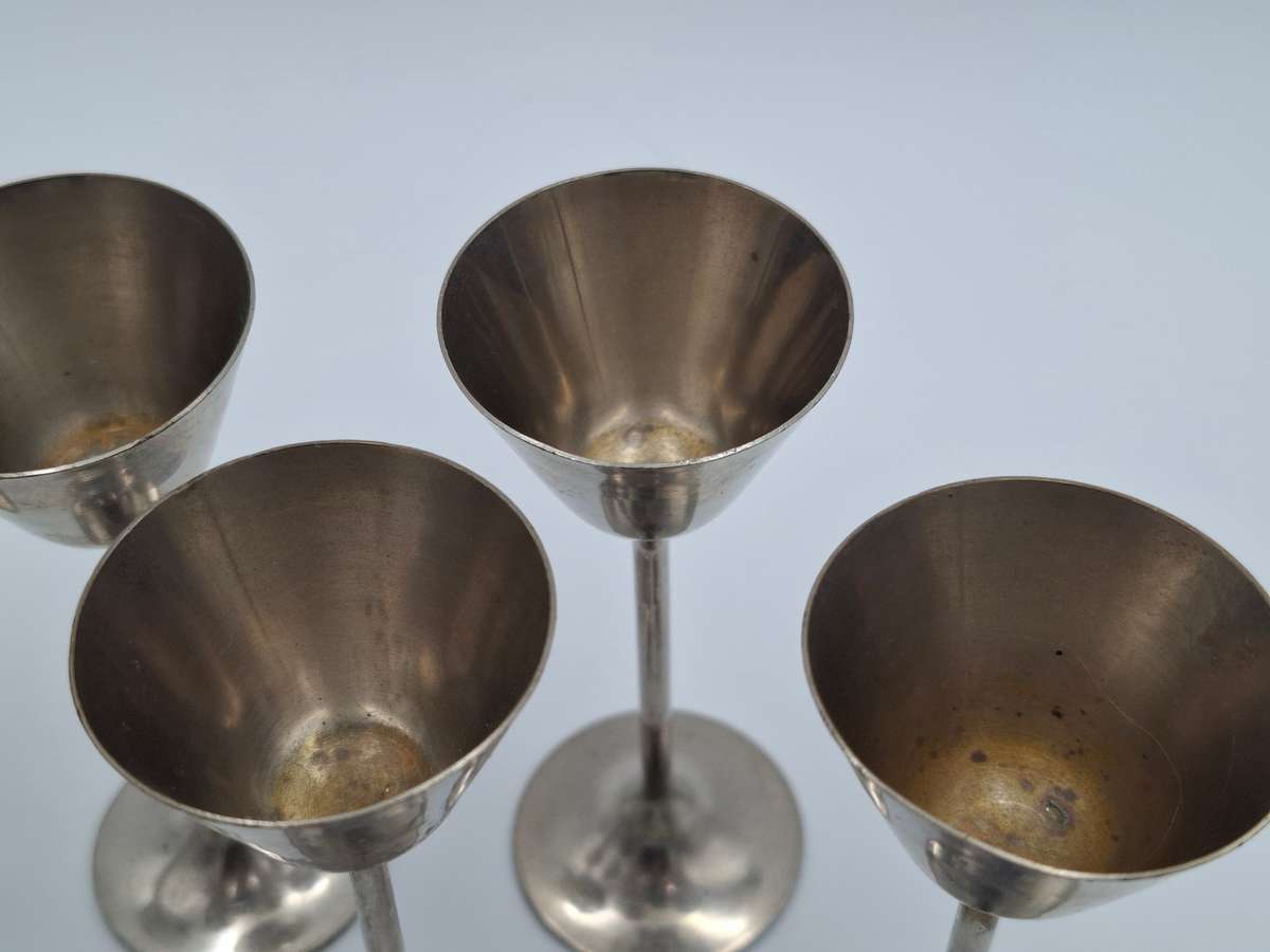 6x Antique Silver Plated Liqueur Goblets - 12cm H in Great Condition