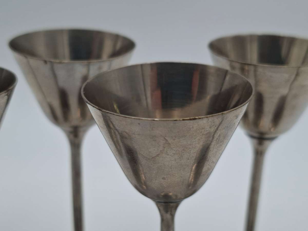6x Antique Silver Plated Liqueur Goblets - 12cm H in Great Condition