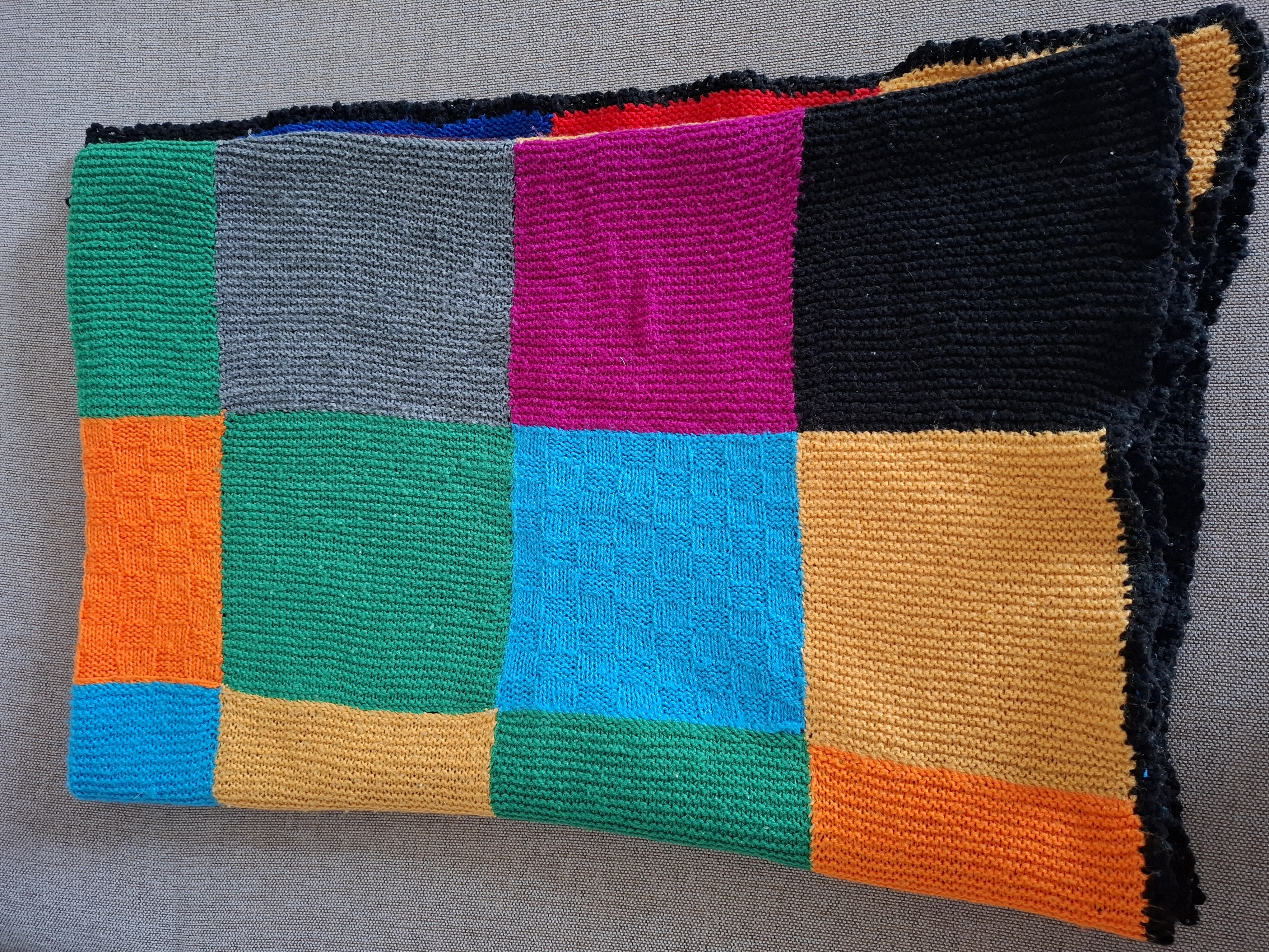 Vintage Bright Coloured Block Pattern Wool Knitted Blanket - 200 x 130