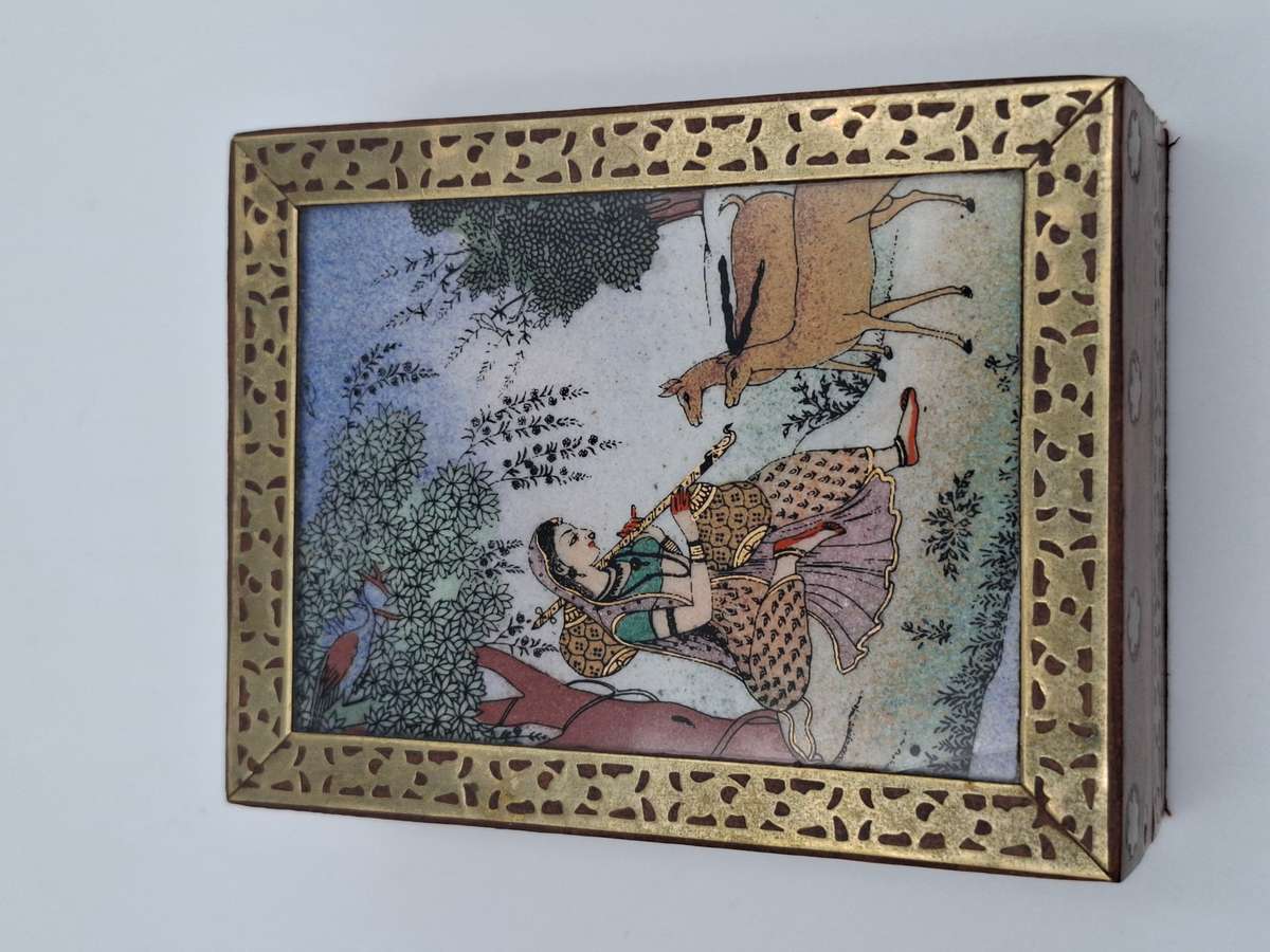 Vintage Wood Gemstone Painting Jewellery Box