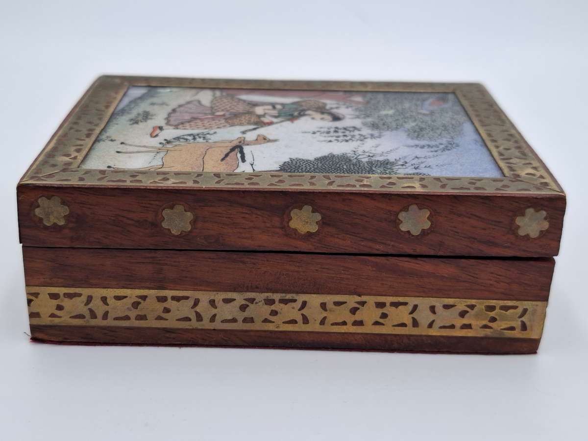 Vintage Wood Gemstone Painting Jewellery Box